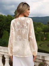 Lantern Sleeve Button Front Sheer Mesh Blouse Without Bra